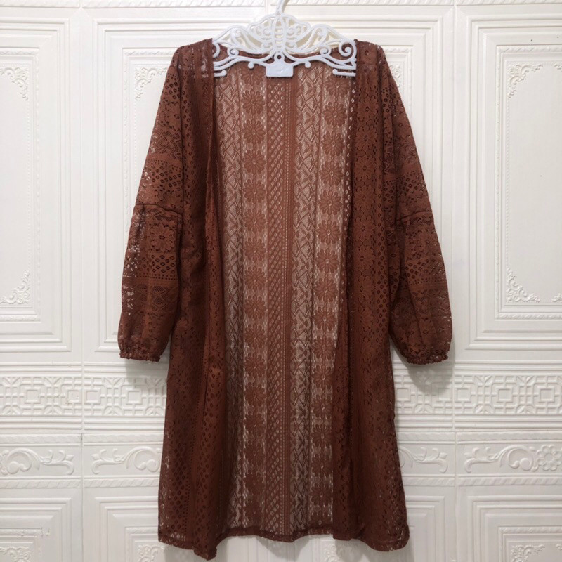 PROMO TERBARU Outerwear Long Cardigan Brukat / Outer Brukat Panjang Lengan Balon Baju Kondangan