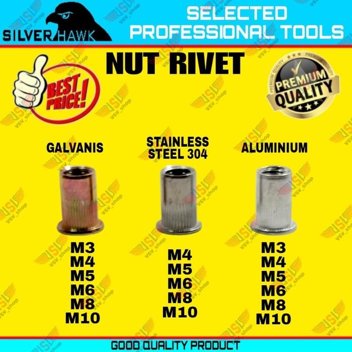 Fixpert- Rivet Nut M3 GALVANIS/ALUMINIUM Mur Rivet Tanam Rifnut Nutsert