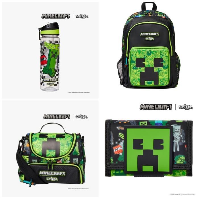 Tas Smiggle Minecraft Backpack, Lunch Bag, Wallet, Botol Minum/