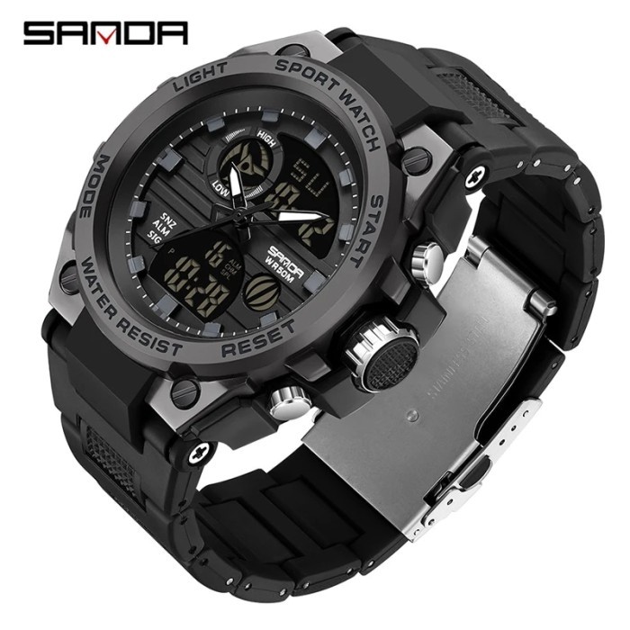 SANDA Men's Sport Quartz Watch Men LED Digital 5ATM Waterproof Sport