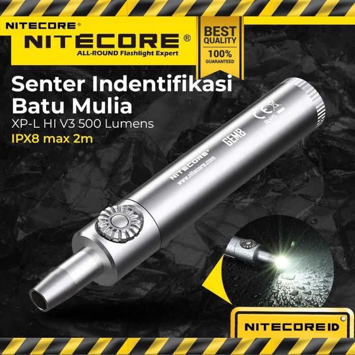 TERLARIS Senter Batu Mulia Batu Akik Nitecore GEM8 Batu Cincin 500 Lumens Ori