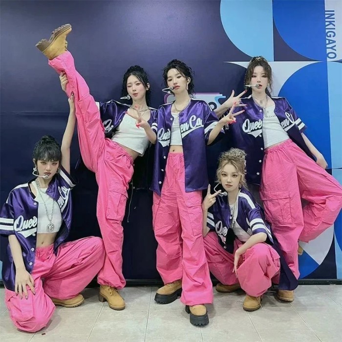 Sleeves Coat Pink Cargo Pants Y2K Jazz Performance Outfit Korean