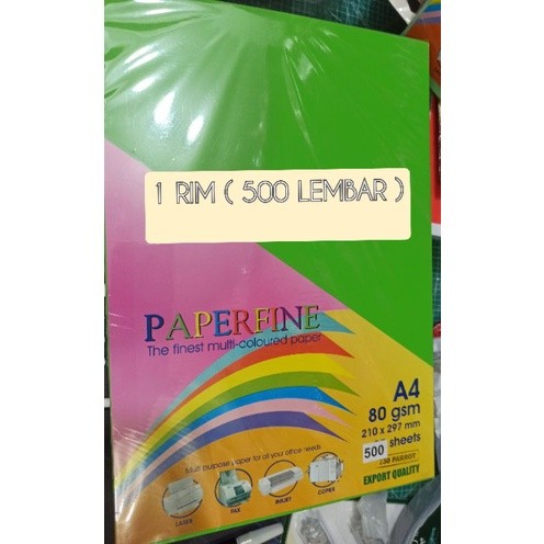 

(1 RIM) KERTAS HVS BERWARNA UKURAN A4 80gsm PAPERFINE LEMBAR