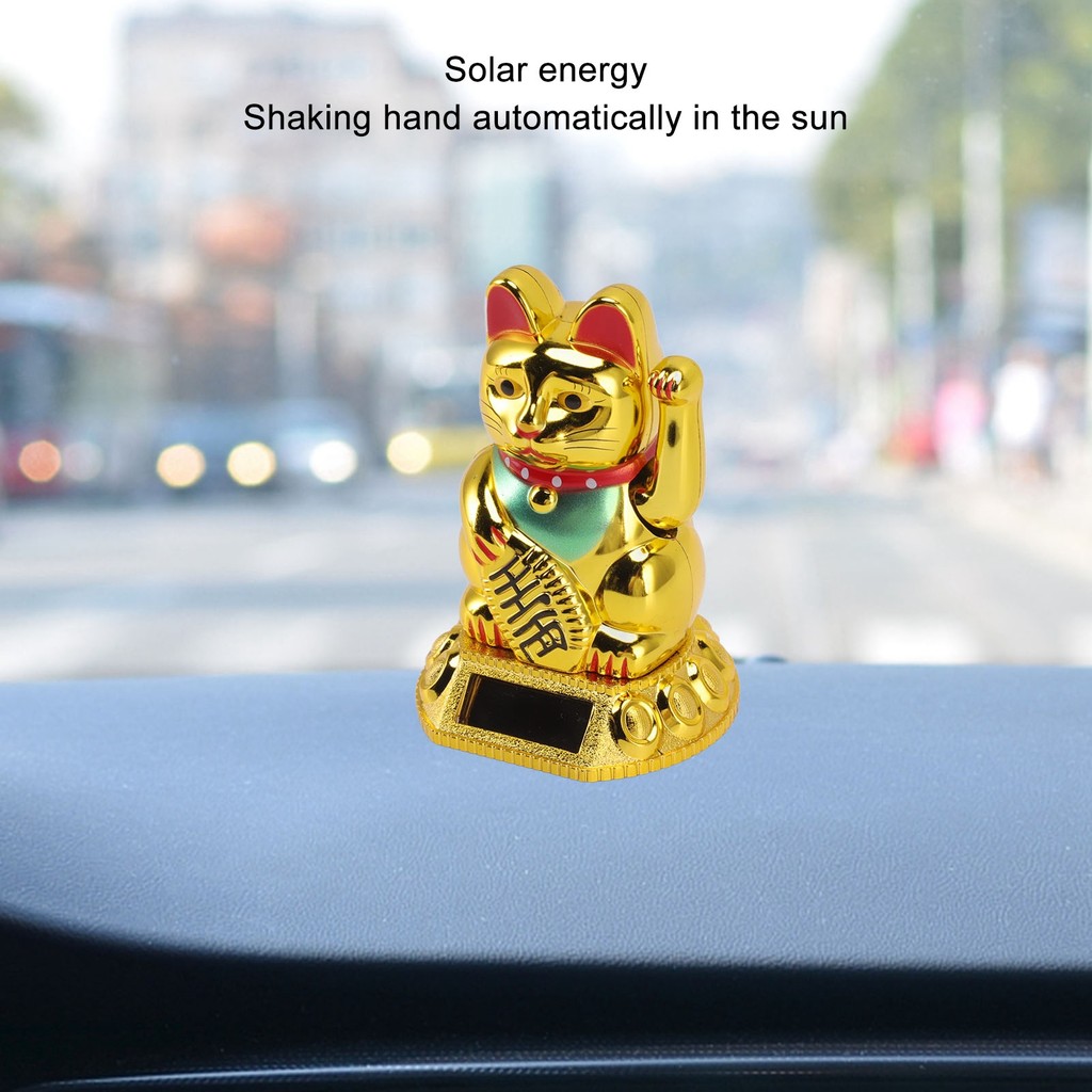 Chinese Lucky Cat Decoration Waving Arm Solar Light Induction Statue Figurine For Home Car Ornaments