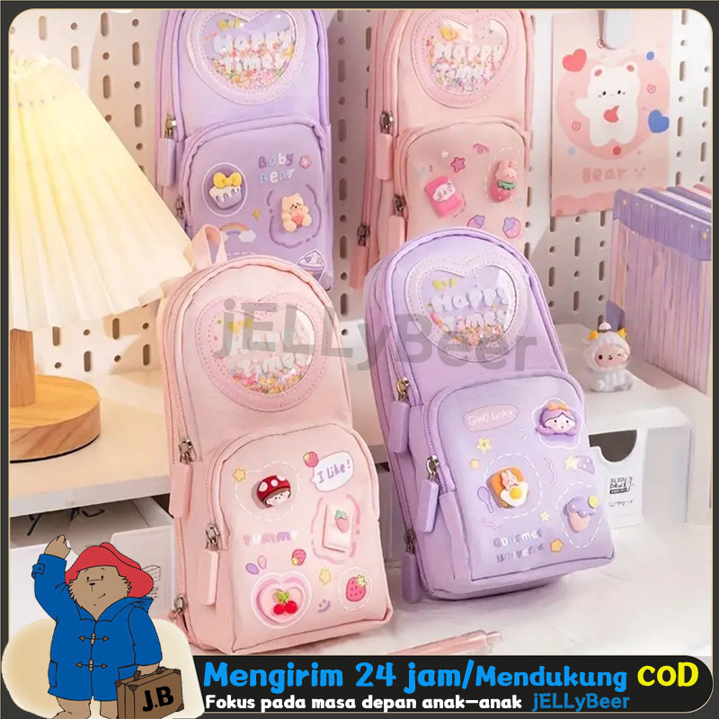 

jELLyBeerLucu Pink Kotak Pensil Baru Sekolah Alat Tulis Penting Perempuan Besar Kotak Pensil