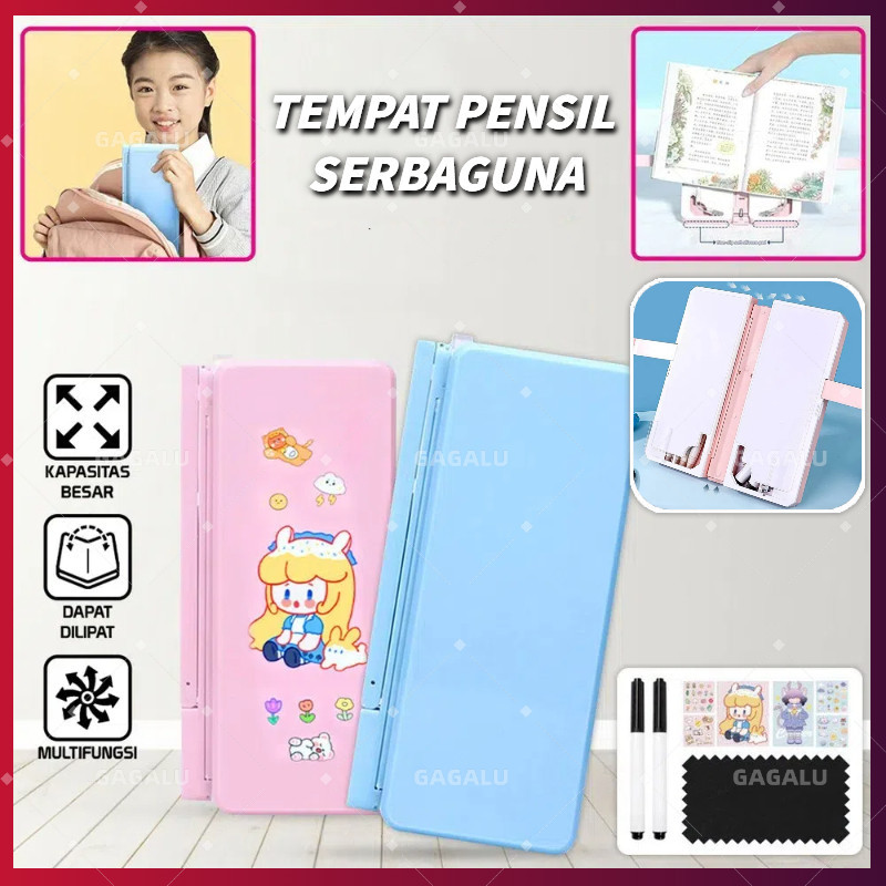 

GAGALU Kotak Pensil Lipat Multifungsi Dengan Papan Tulis Dan Tatakan Buku / Tempat Pensil Serbaguna