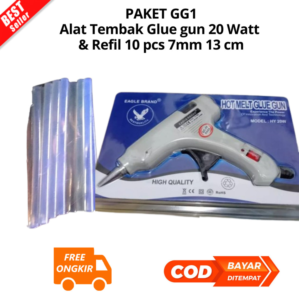 

[JIB] BAYAR DI TEMPAT Glue Gun / Lem Tembak 20W dan Refil 10 pcs ukuran 7 mm panjang 13 cm LIM