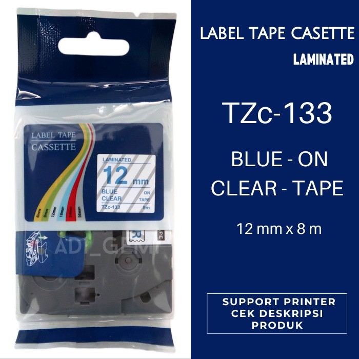 

Compatible Label Tape Brother TZc-133 - Blue On Clear 12mm