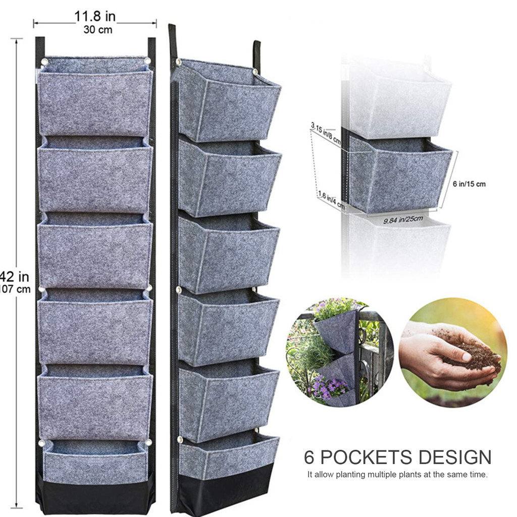 Hanging Planting Bags with 6 Pockets Vertical Gardening Flower Pots Planter Hanging Wall Garden Plan