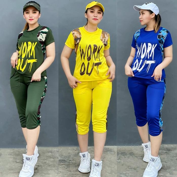 ORIGINAL Set Setelan Baju Se Aerobic Zumba OlahPendek Army Kombinasi READY STOCK