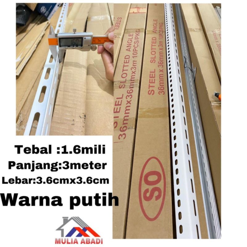 besi siku lubang putih 3.6cmx3.6cm panjang 3meter tebal 1.6mili SO
