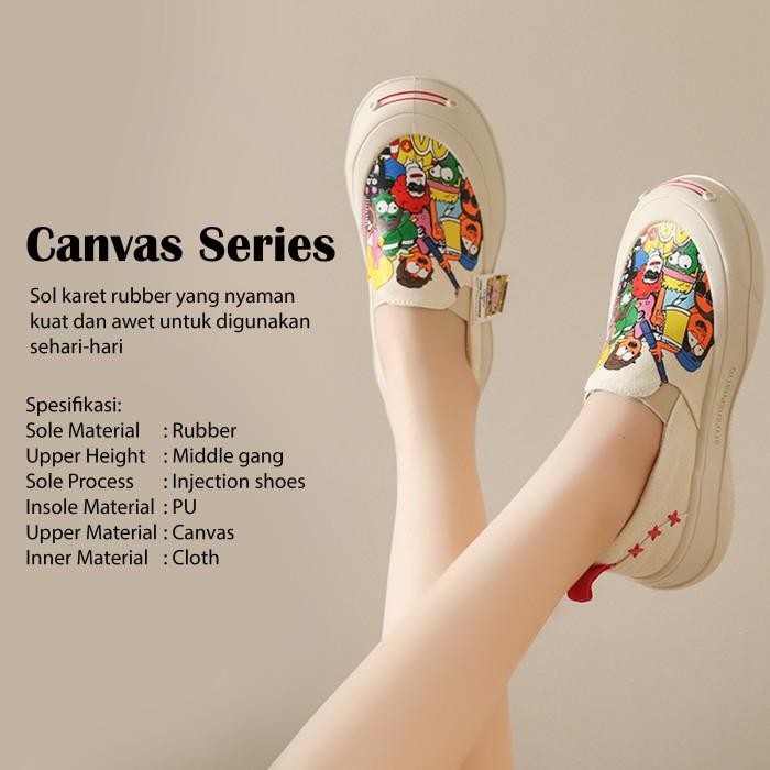 Sneakers Wanita Canvas Korea Sepatu Sneakers Wanita Casual Motif Doodle Art Snp032