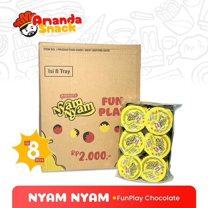 

(1 Dus) Nyam Nyam Funplay 1 Pack Isi 8 Box - Cokelat - Cemilan - Biskuit