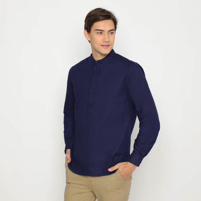 [NAFAZOL] Pakaian Pria Koko Tunik Pria Dewasa lengan Panjang Navy Katun Polos 6981