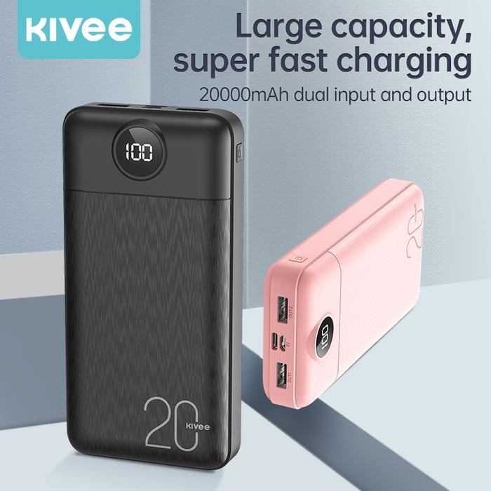 KIVEE Power Bank Fast Charging 20000mAh Dual Input And Output 5V2.1A LCD Power Bank