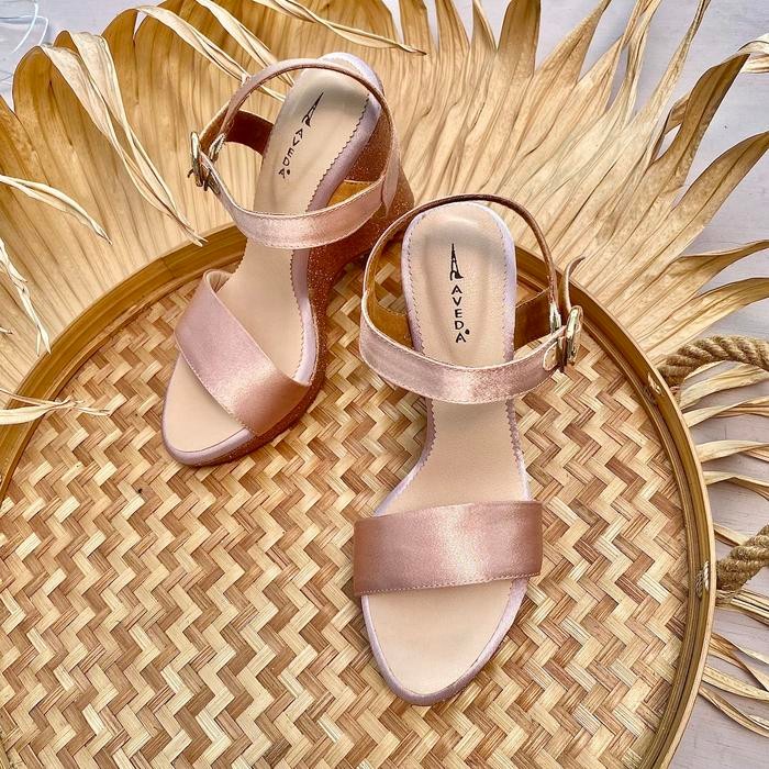 Blush Pink Wedges Sandal Sepatu Kasual Wanita Heels 9Cm Aveda Ga4484