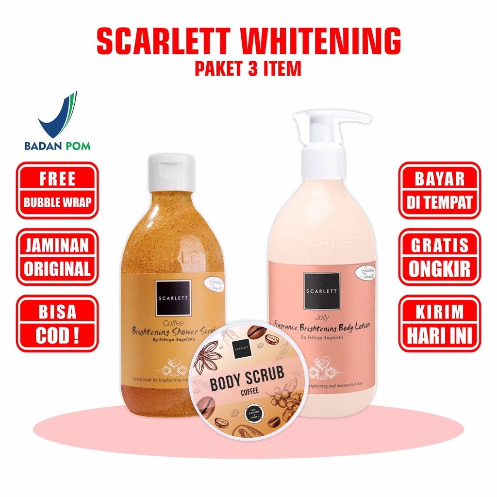 Ready selalu- Scarlett Whitening Paket 3 Item [Free Bubblewrap] Original Resmi 1 Sepaket Body Lotion