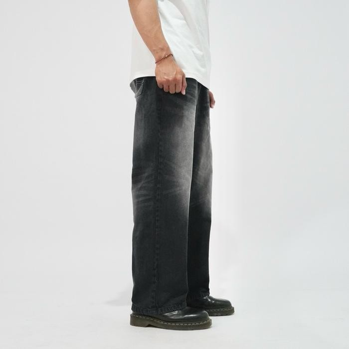 SELFLESSANDCARE - WIDE LEG JEANS LOOSE PANTS PRIA - CELANA PANJANG JEANS - CELANA DENIM PRIA -