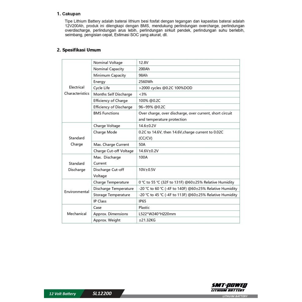 BATTERY LITHIUM SAMOTO SL100 - 12V 200AH- BATERAI LITHIUM