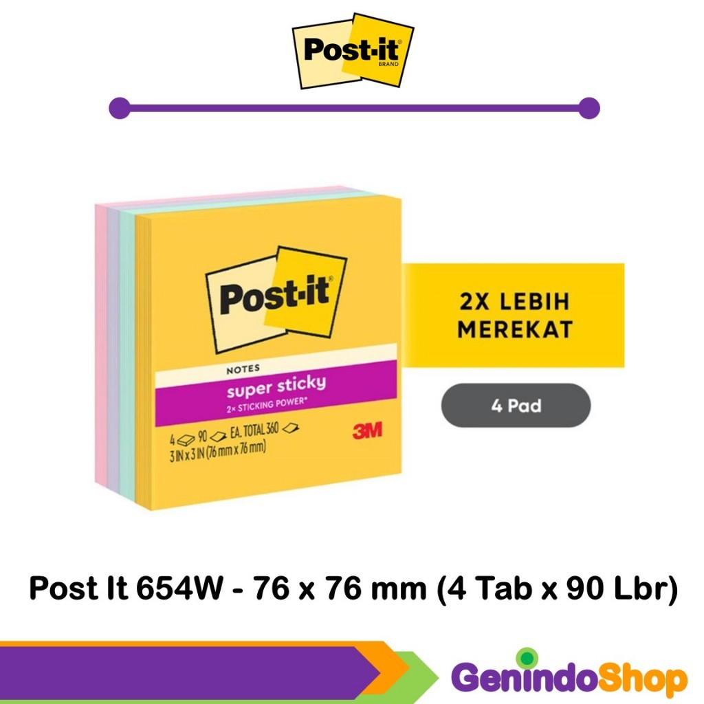 

3M - POST IT 654 Warna 76x76mm (4 Warna x 90 Lembar)