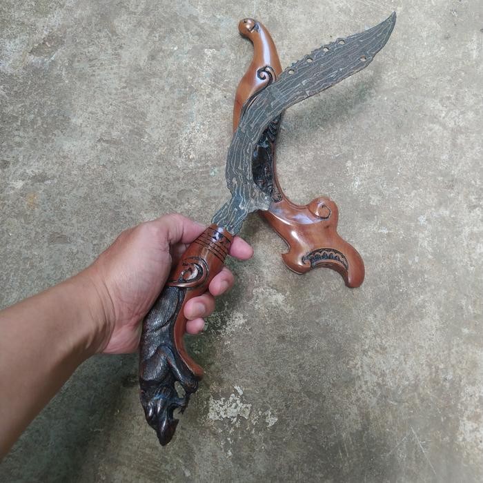 Kujang 30 Cm Esak Model Pamor Kayu Ukir Super