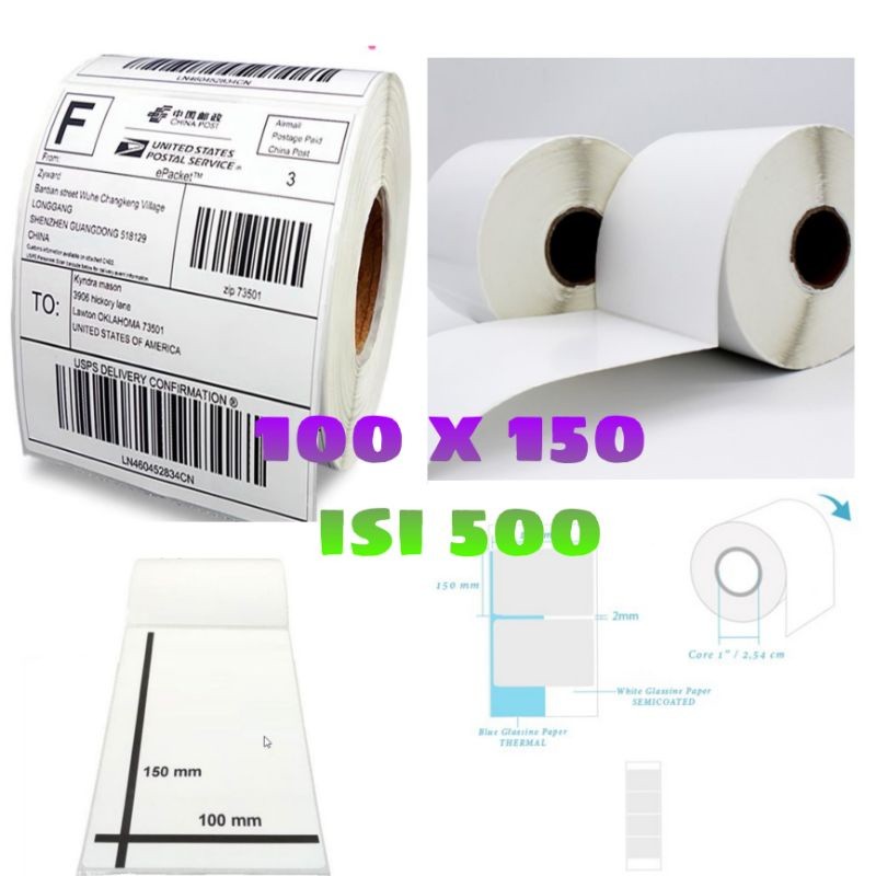 

Dtree. ( LEBIH TEBAL ) Kertas Thermal 100x150 mm isi 500 Pcs/ Label thermal barcode Roll A6