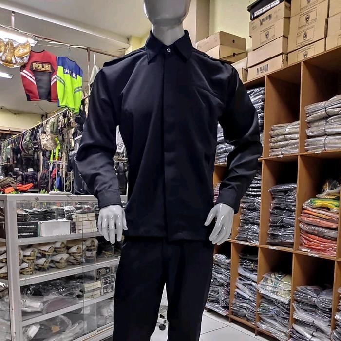 Safari Pas Pam Pres Hitam Panjang Safari Kancing tertutup Hitam Safari lengan Panjang Hitam