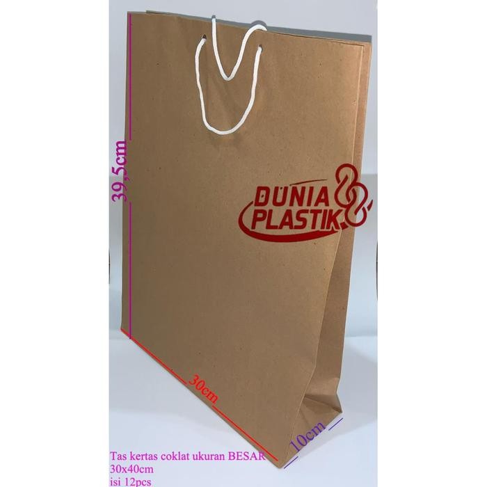

Pesta- 12pc TAS KERTAS COKLAT BESAR 30x40x10cm kantong paper goodie bag polos
