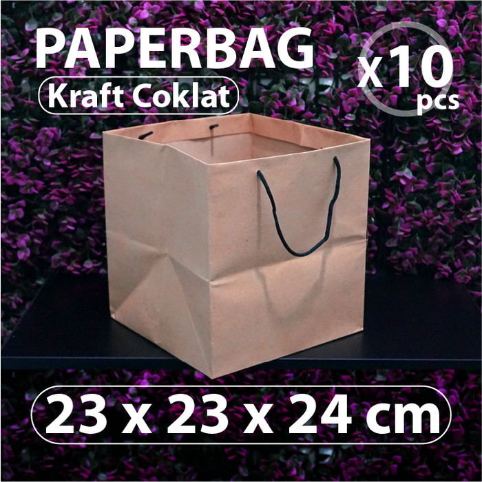 

Pesta- Paket 10 pcs - Paper Bag 23 x 23 x 24 cm - Kraft Coklat - Tali Hitam