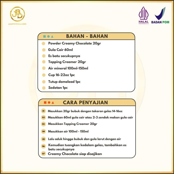 

Terlaris- Bubuk Minuman Premium Rasa Creamy Chocolate 1Kg Jakarta Bubble Drink Powder Coklat Jelly