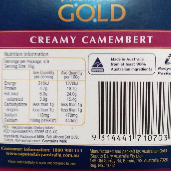 

BARANG TERLARIS australian gold creamy camembert 115 gr/keju camembert/cheese