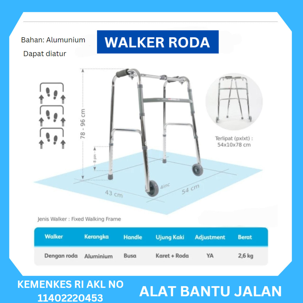 WALKER LANSIA RODA / WALKER LANSIA STANDAR TANPA RODA / TONGKAT JALAN WALKER LANSIA RODA/ALAT BANTU