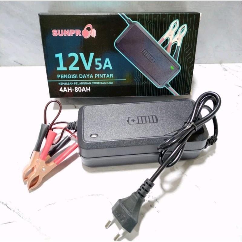 Adaptor casan aki sunpro 12V 5A New charger aki motor mobil 5 Amper dan 12V/12 - 20AH-180AH
