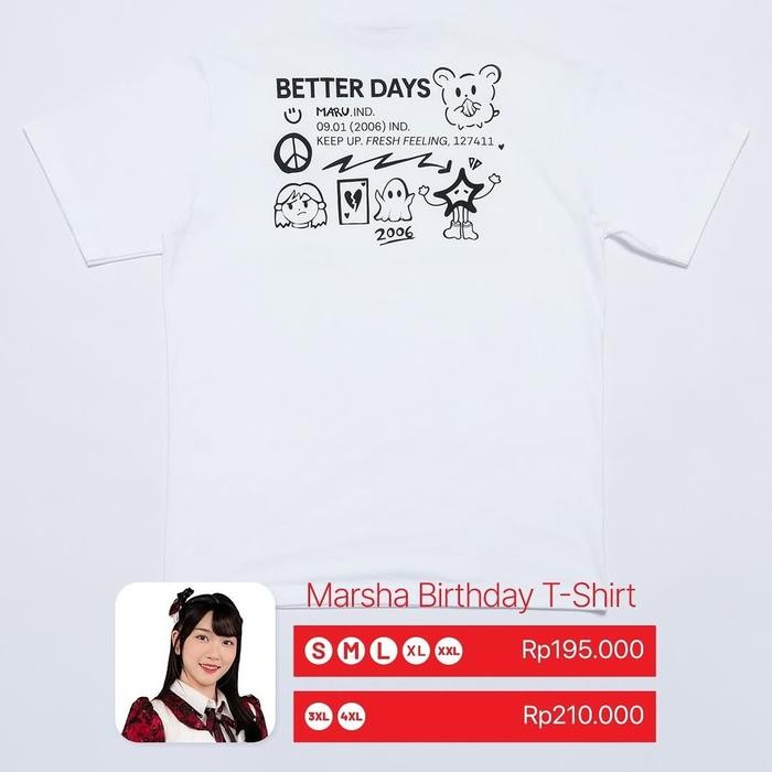 Kaos Jkt48 Marsha Birthday 2025 T-Shirt Wanita Free Pc Goodibag Cotton Putih Best Quality