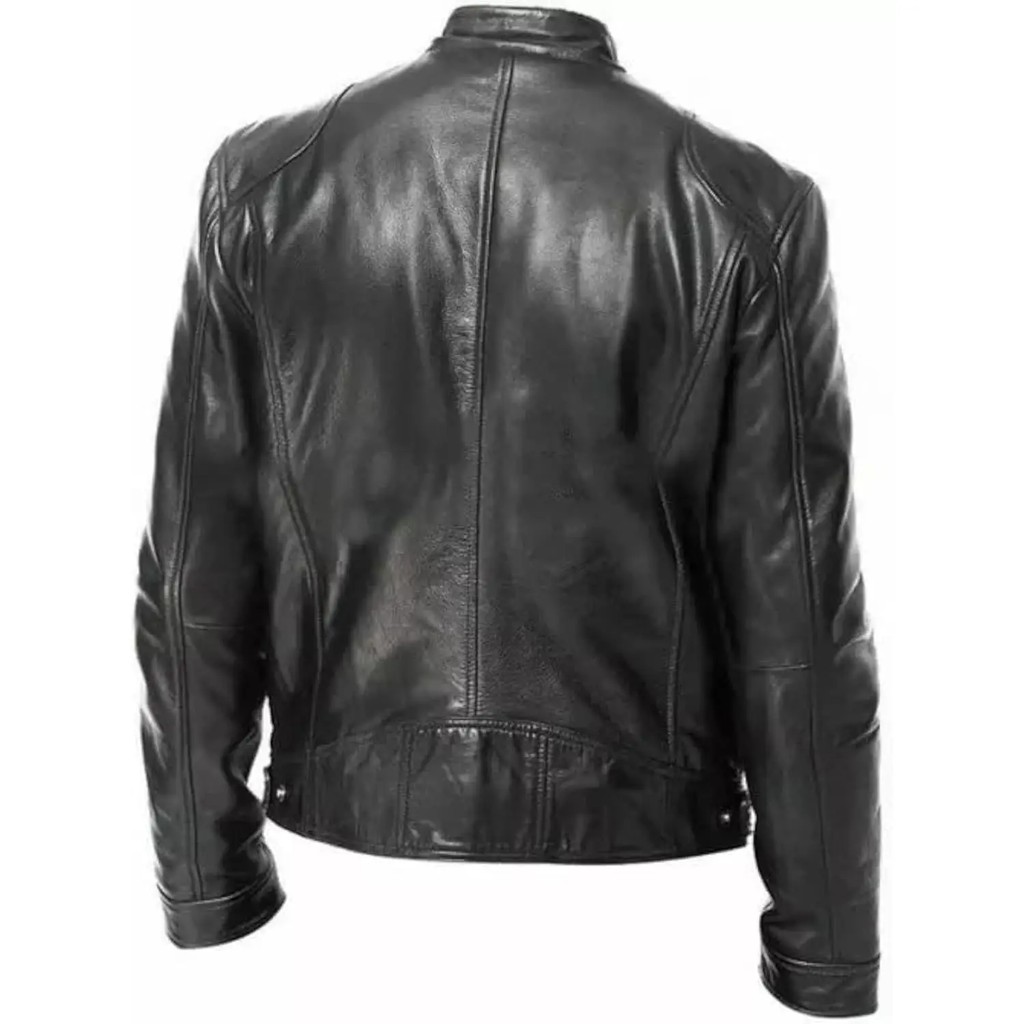 Male Leather Jacket Cafe Racer Slim Fit Retro Faux Leather Brand Men'S Jackets Fashion Motorcycle