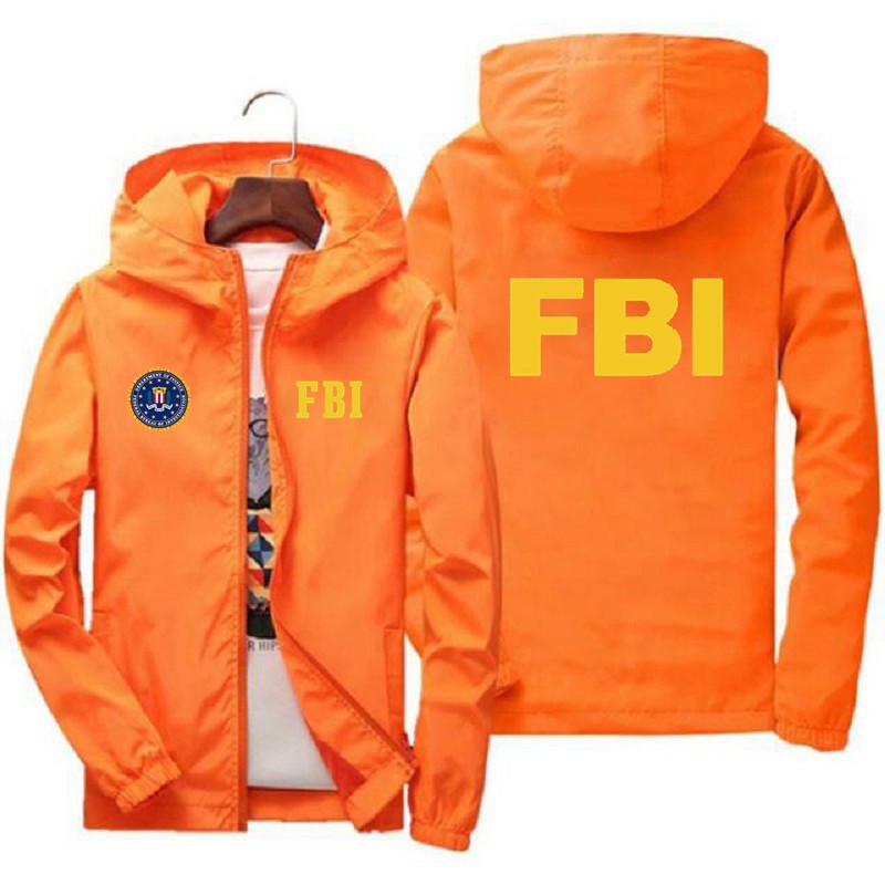 2024 New Men'S Jacket High Quality Fbi Printed Outdoor Sports Jacket Spring Hooded Windproof Fashion