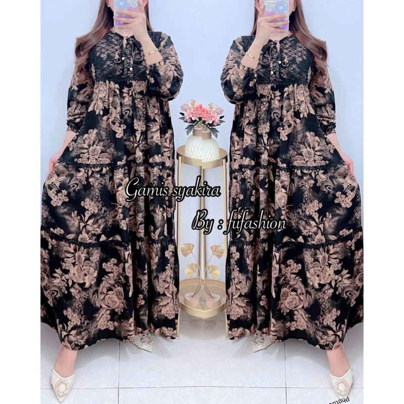 Fu-Gamis Syakira Rayon Twill Bunga Renda Premium