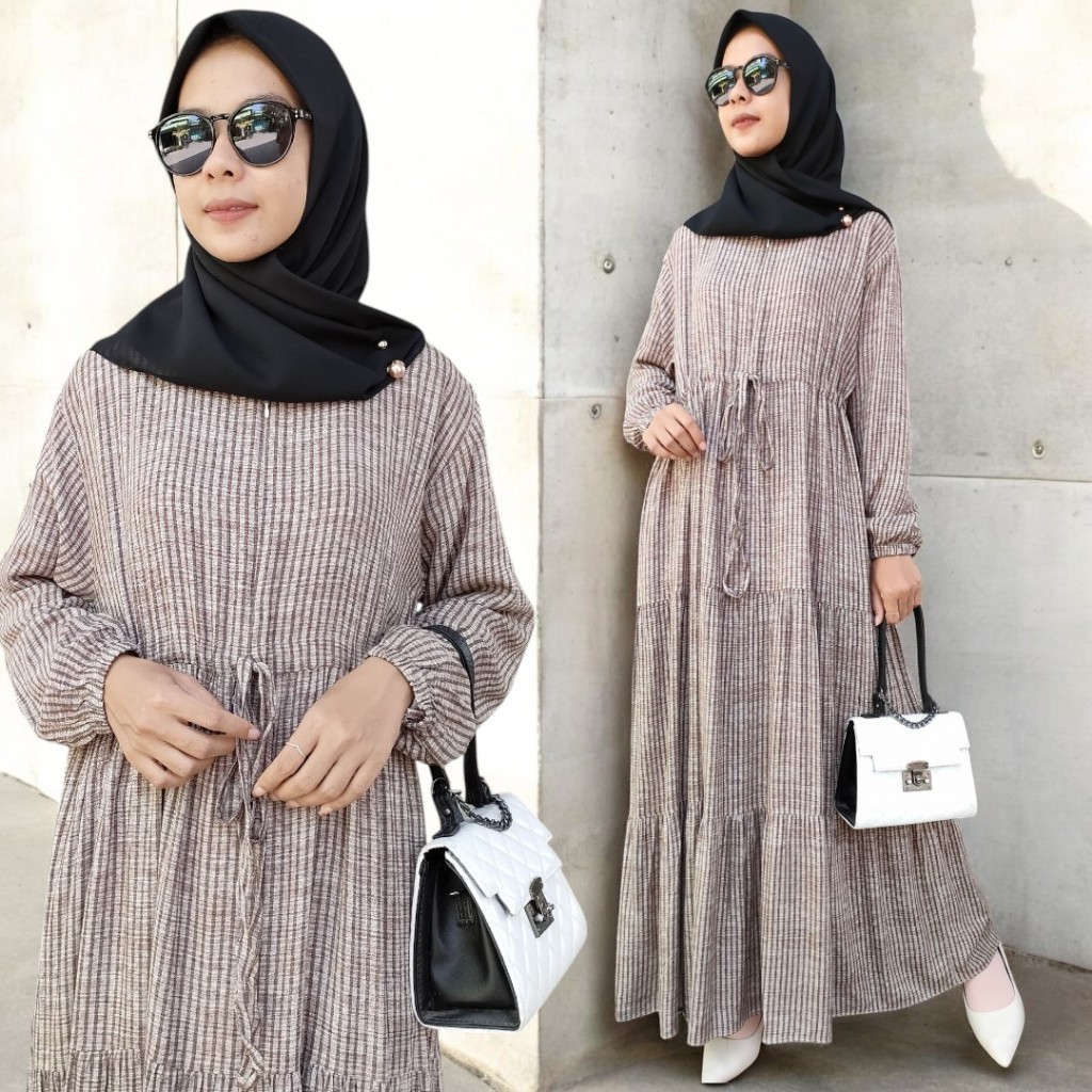 Gamis Rayon Motif Bunga Salur/ Gamis Rayon Viscos