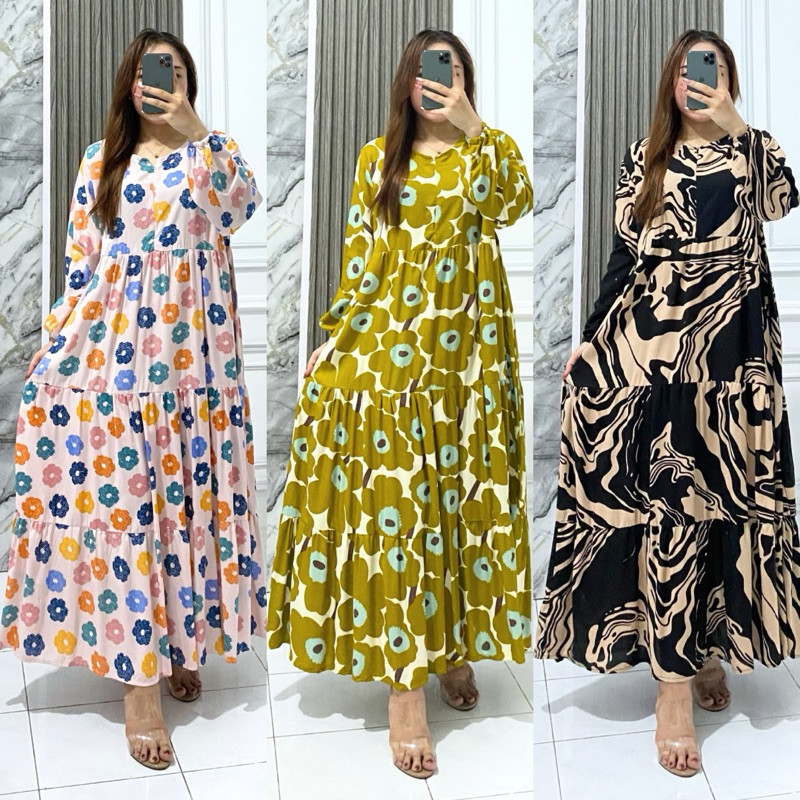Midi Dress Rayon Premium Gamis Susun Rempel Bahan Rayon Premium Gamis Rempel Panjang 130 Gamis Susun