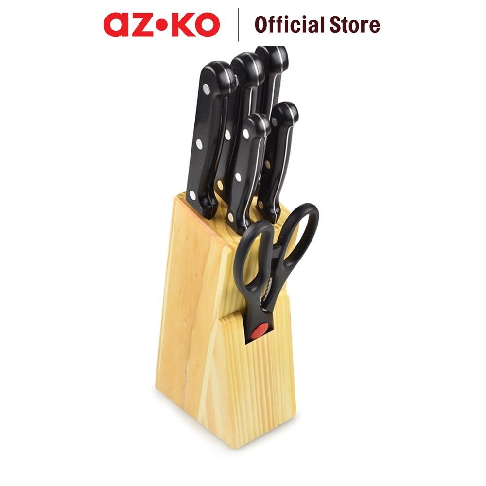 AZKO Kris Set 6 Pcs Pisau Dapur Dengan Block Penyimpanan - Hitam Knife Set Cooking Knife Set Piso