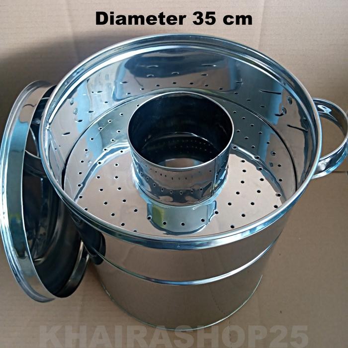 Panci dandang bakso kukus rebus ukuran 35 cm stainless pack kayu