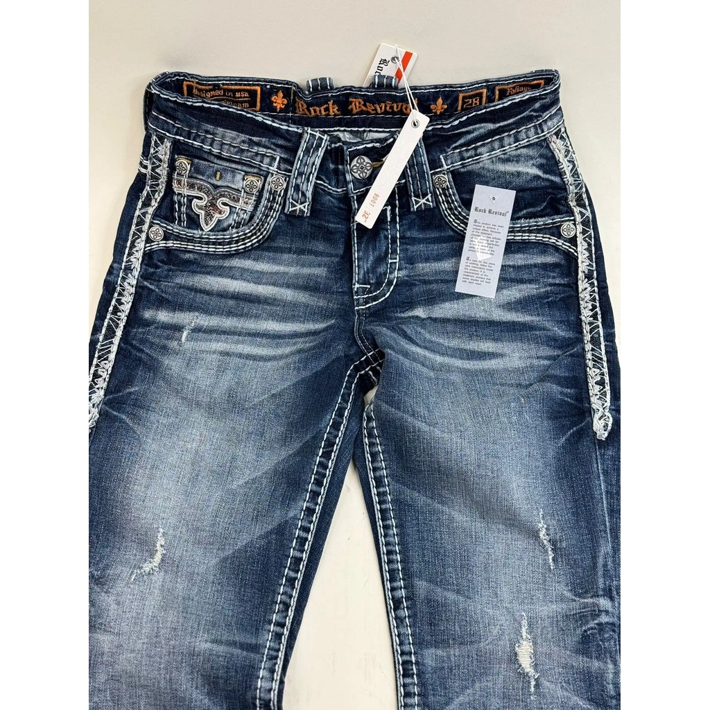 Foliage Bootcut Women Y2K New Gothic Blue Denim Embroidery Pocket Hip Hop Harajuku Revival Mens