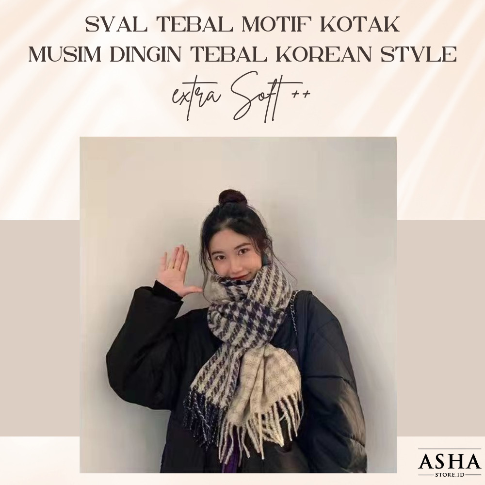 Beaded Bloom Syal Musim Dingin Motif Kotak-Kotak Dua Sisi Syal Tebal Panjang Wanita Musim Gugur Dan