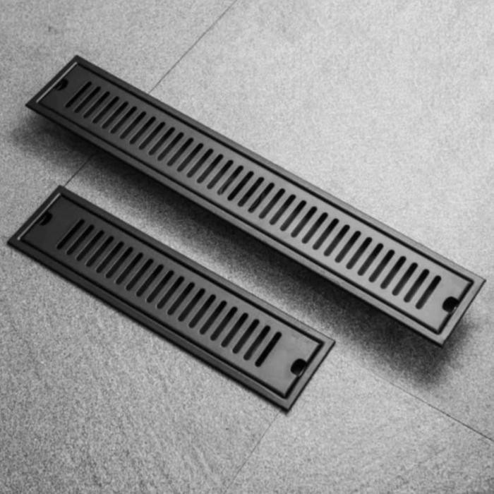 Floor drain panjang stainless Hitam model garis /floor drain hitam Kode 346