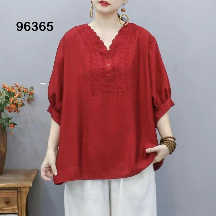 Blouse Wanita Katun Import Bordir Premium Ukuran Jumbo Terlaris