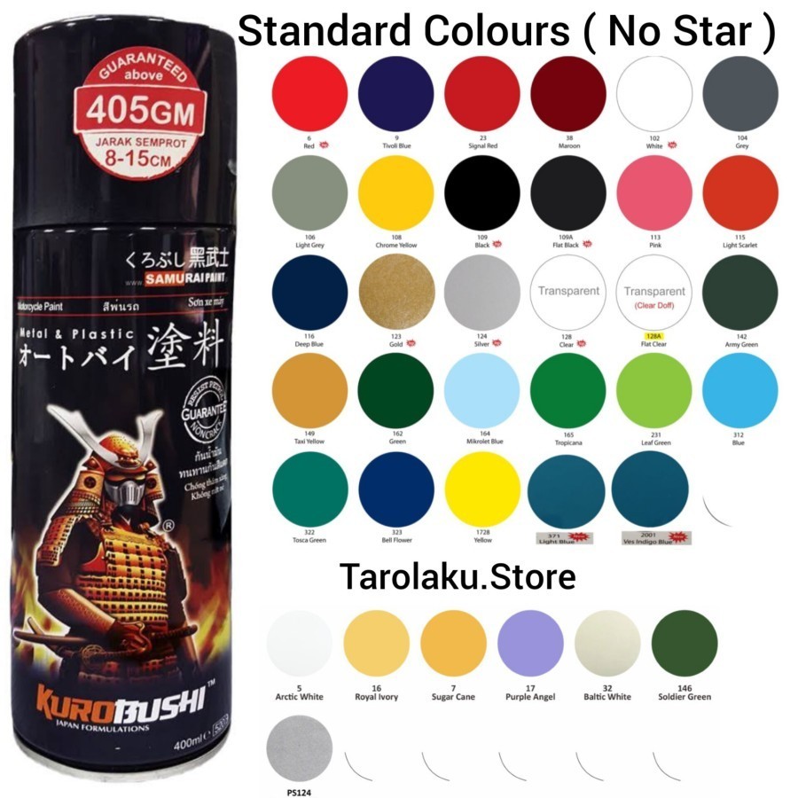 Pilok Pilox Samurai Paint Kurobushi Warna Glossy & Doff 400ml Black Hitam Doff Clear Pernis White