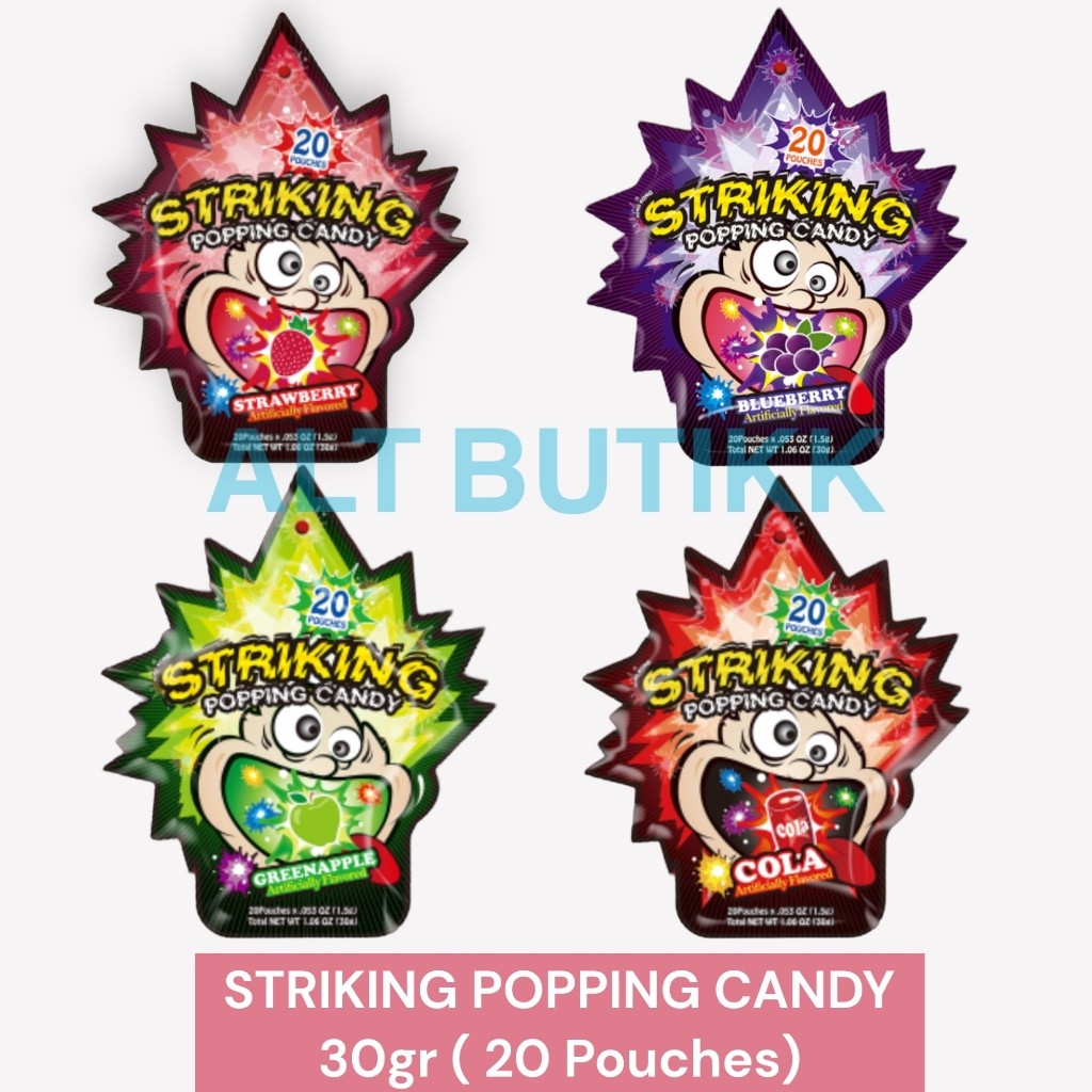 

STRIKING POPPING CANDY 30 GR ( ISI 20 POUCHES ) PERMEN PLETAK PLETOK