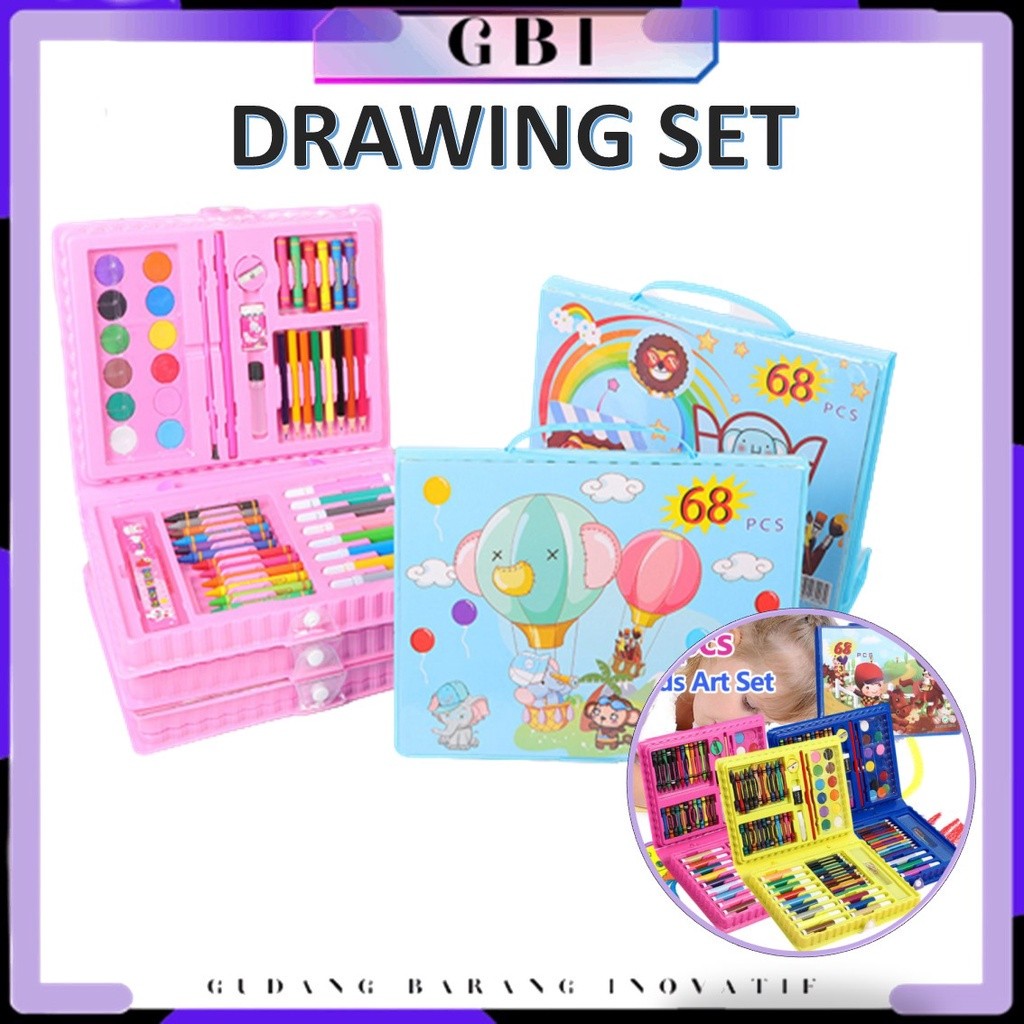 

GBI Drawing Set 68Pcs Oil Pastel Crayon 68 IN 1 Set Krayon Mewarnai dan Melukis Lengkap dengan Cat