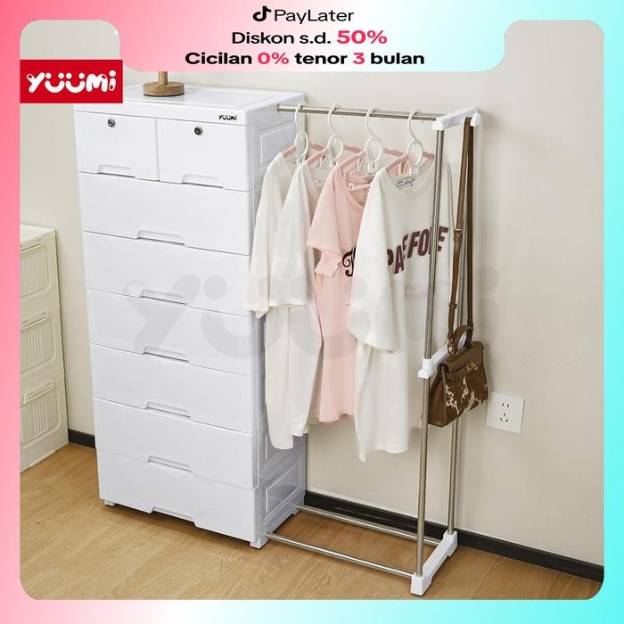 PREMIUM YUUMI gantungan teleskopik jumbo Lemari Plastik anak lemari pakaian susun lemari laci bayi
