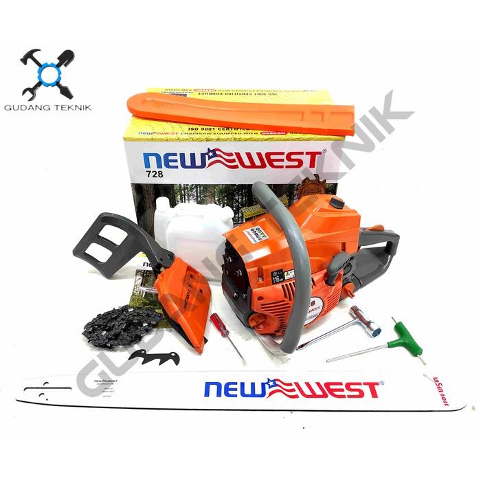 PREMIUM Mesin Chainsaw 26" Laser 728 NEW WEST Gergaji Potong Belah Kayu 728
